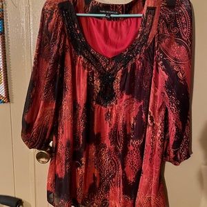 Red, Black, & Sequences Blouse Size Large